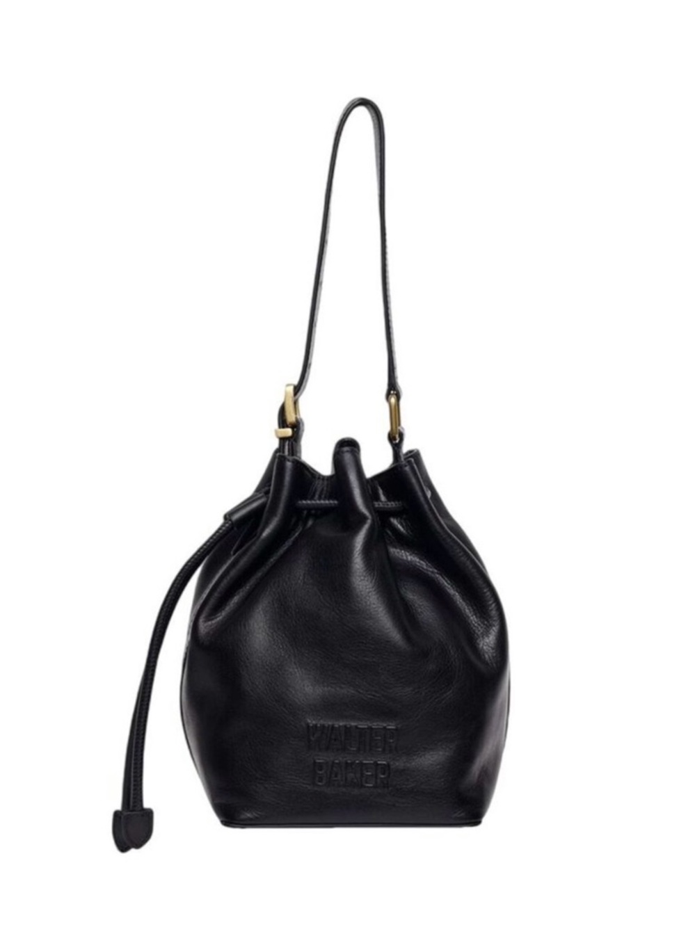 Walter Baker Rue Black Leather Drawstring Shoulder Bucket Bag